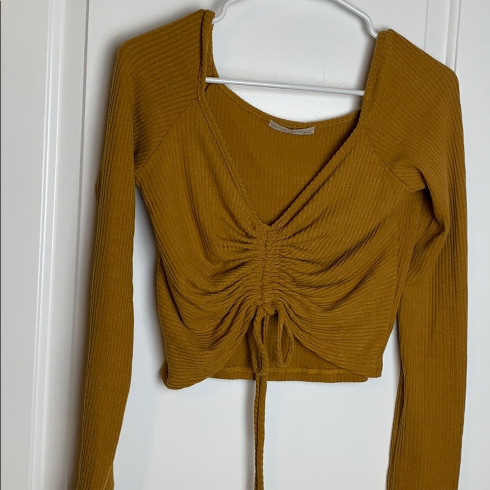 Tan long sleeve crop top